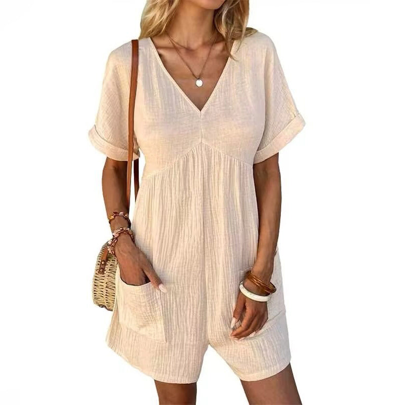Summer Romper Casual Short Sleeve V Neck Short Jumpsuits CJ US