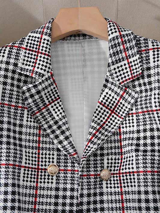 Plus Size Plaid Skirt Suit for Women – Two-Piece Blazer and High Waist Skirt Set CJ