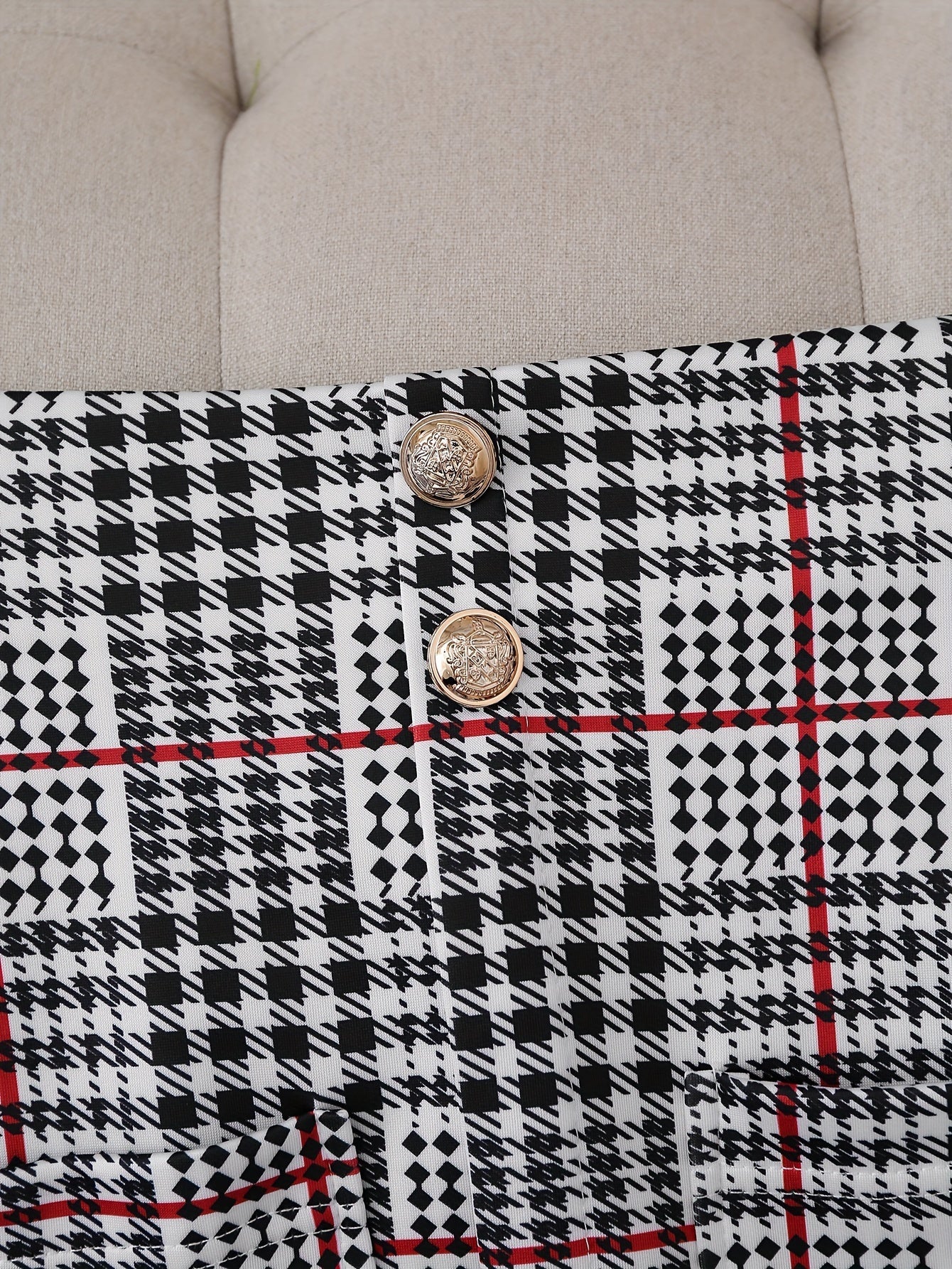Ladies Fashion Casual Slim Suit Two-piece Plus-size Suit, Plaid Pattern Elegant Skirt Suit With Buttons, Lapel Long Sleeve Suit Jacket And High Waist Skirt, Plus-size Women'S Wear Amazon Don't Sell CJ