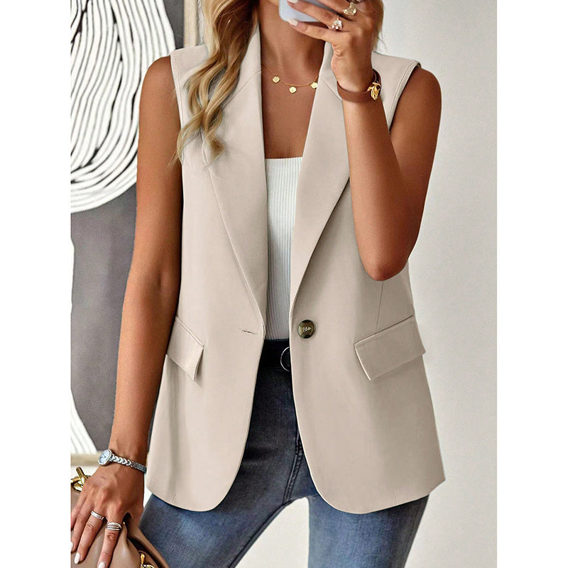 Women's Sleeveless Vest Blazer Casual Open Front Work Office Tops Jacket CJ