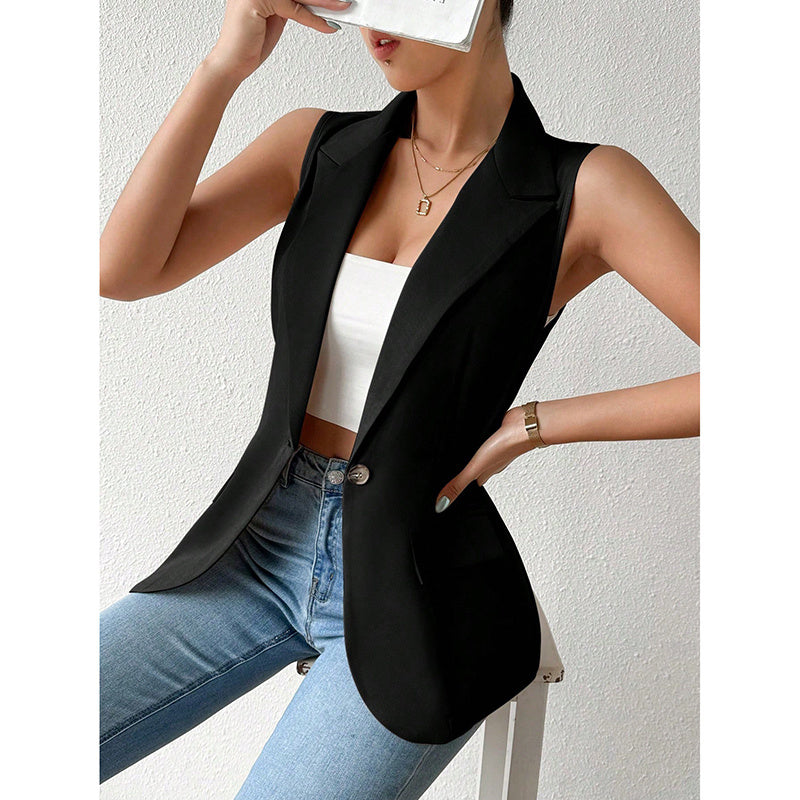 Women's Sleeveless Vest Blazer Casual Open Front Work Office Tops Jacket CJ