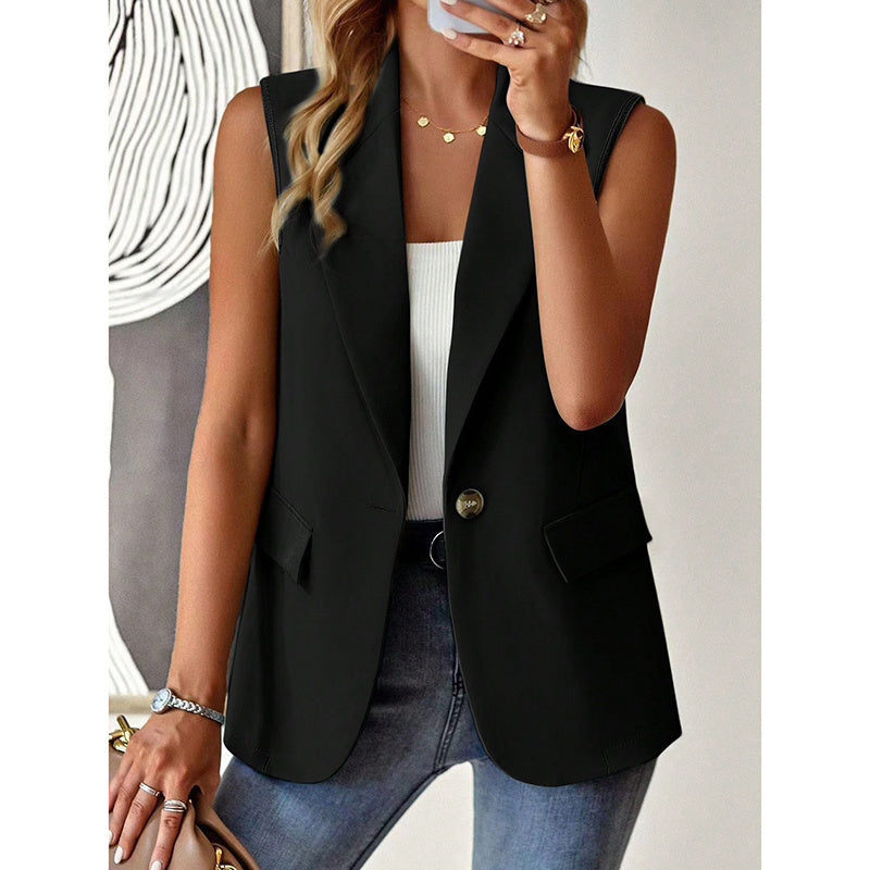 Women's Sleeveless Vest Blazer Casual Open Front Work Office Tops Jacket CJ