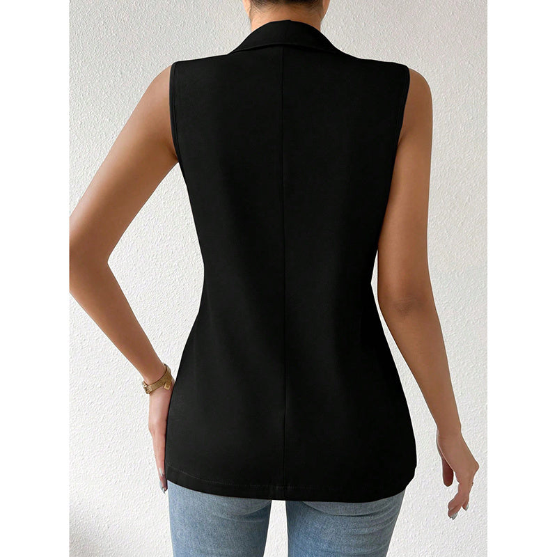Women's Sleeveless Vest Blazer Casual Open Front Work Office Tops Jacket CJ