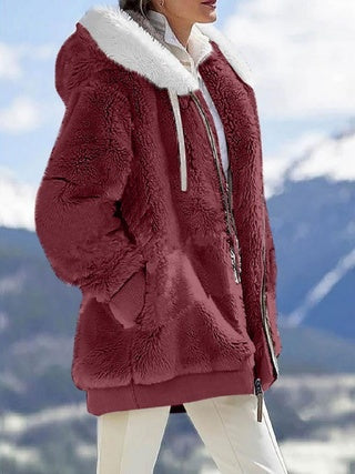 Plush Hooded Jacket – Oversized Fleece Zip-Up with Pockets CJ US