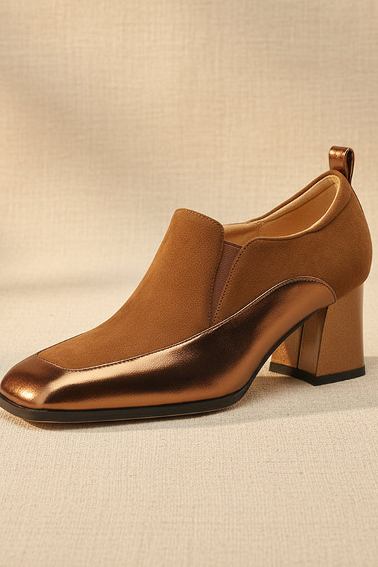Womens Retro Black Square-Toe High Heels 