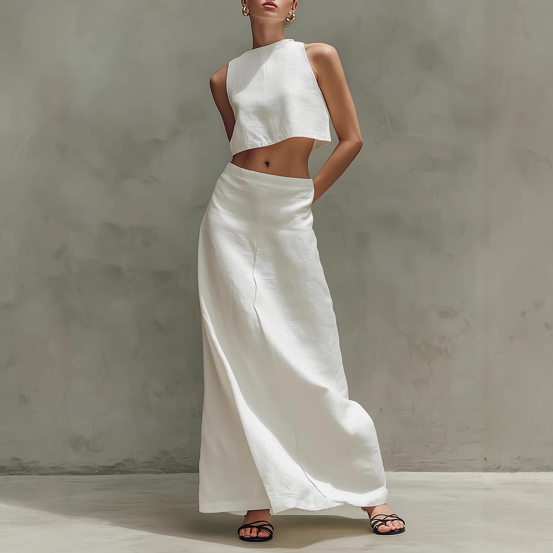 Summer Stylish Slimming Sleeveless Maxi Dress Elegant Two-Piece Set 