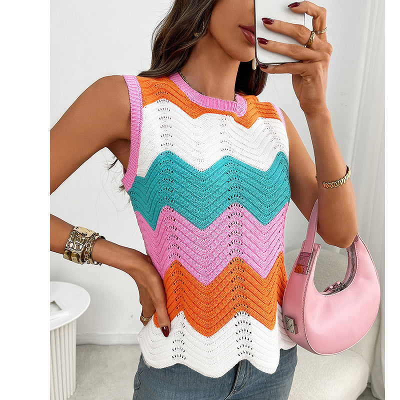 Women’s Rainbow-Striped Cropped Sweater Vest CJ US