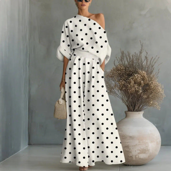 Printed Off-Shoulder Top And Pants Two-Piece Set 