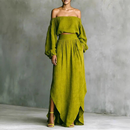 Casual Off-shoulder Top And An Asymmetrical Skirt Two Pieces 