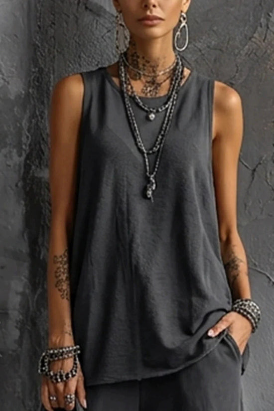 Womens Sleeveless Top Ankle-Fit Pants Set 