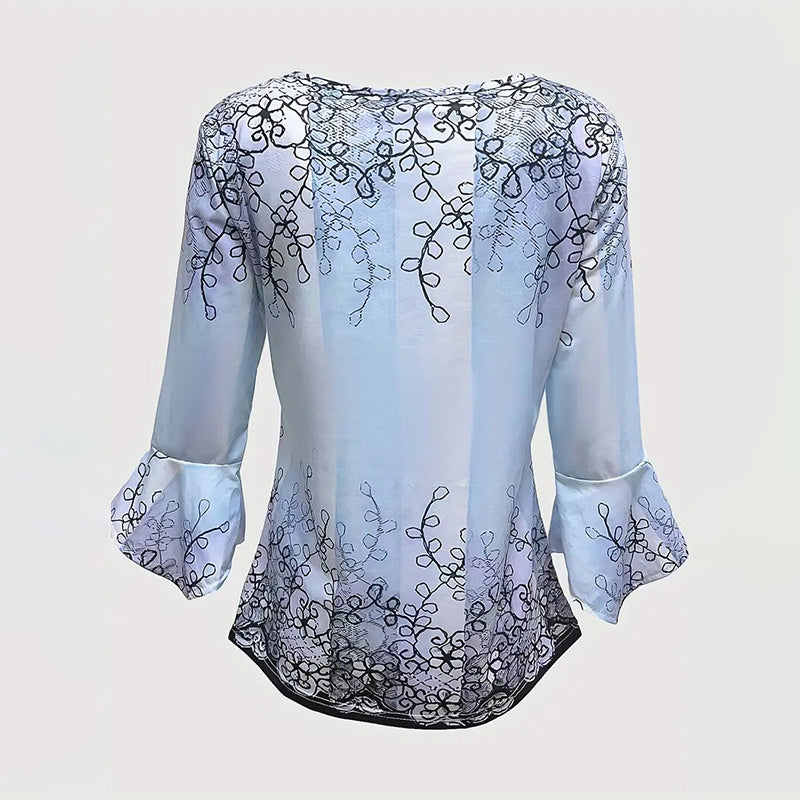 Women’s V-Neck 3/4 Sleeve Button-Front Tunic Blouse CJ