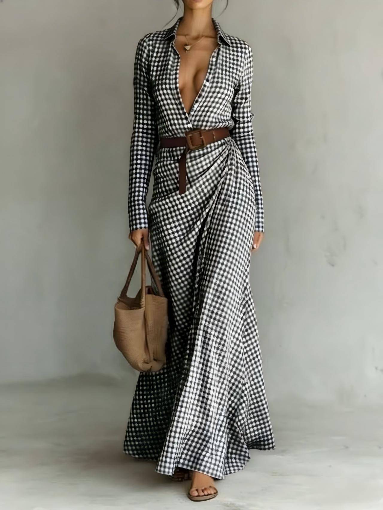 Solid-color Irregularly Pleated Dress With A Belt 