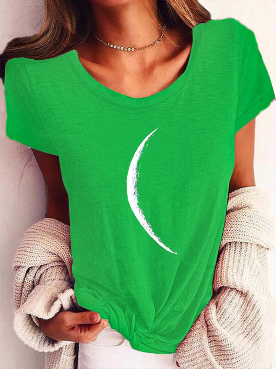Wide Collar Printed T-Shirt – Casual Short Sleeve Top for Women FitiqueFit