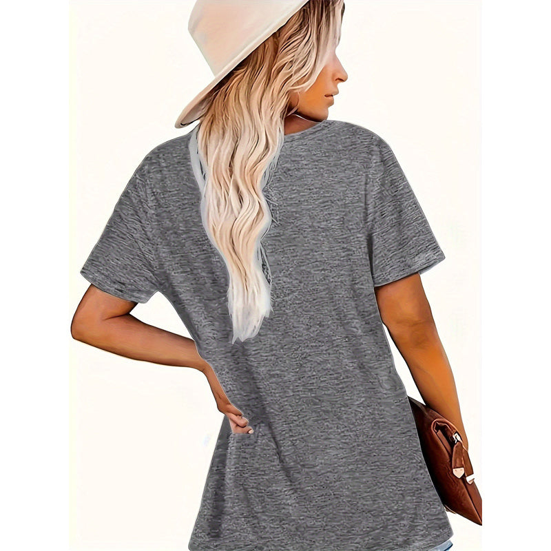 Women's Animal Letter Print Casual Short Sleeve T-Shirt Round Neck Summer Tee CJ