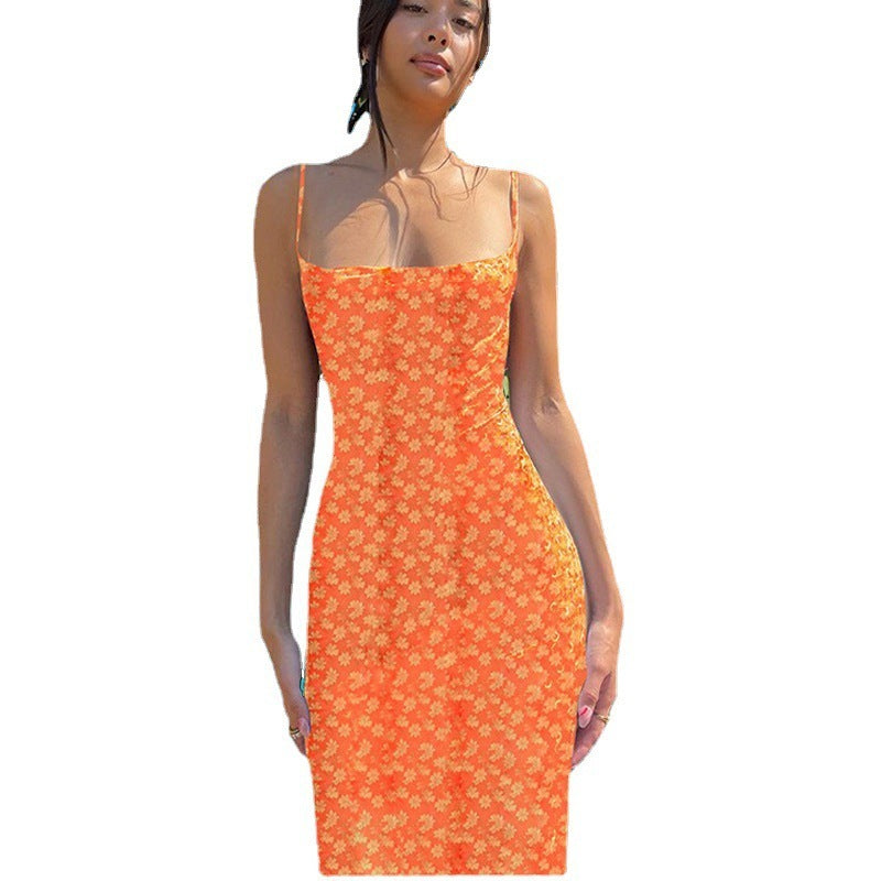 Fashion Women's Wear Slim-fit Printed Backless Dress FitiqueFit