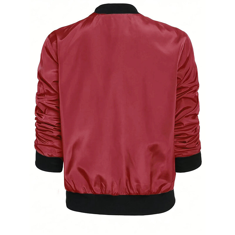 Women's Zippered Long-Sleeve Stand Collar Jacket Color-Blocked Spring & Fall Fashion Minimalist Top CJ