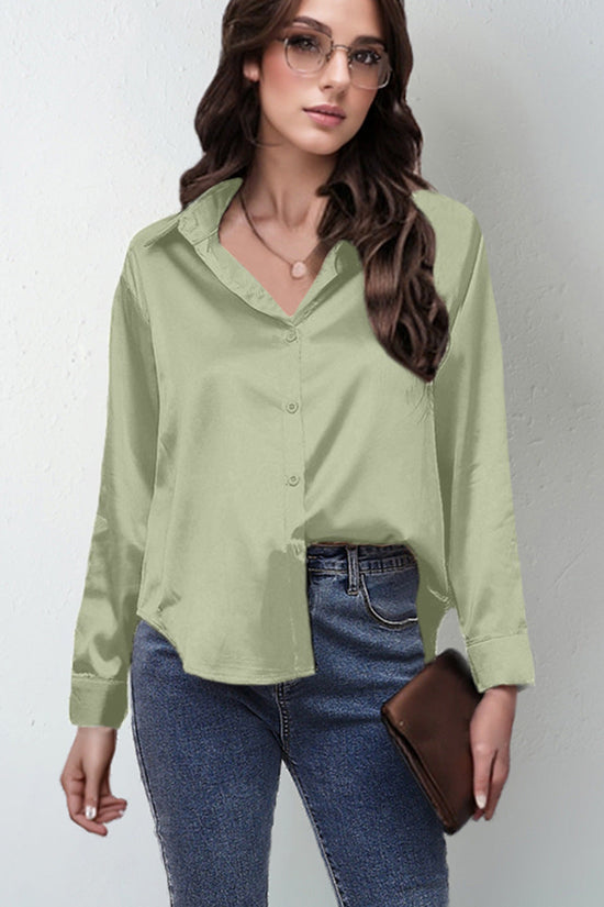 Women’s Satin Lapel Button-Down Blouse 