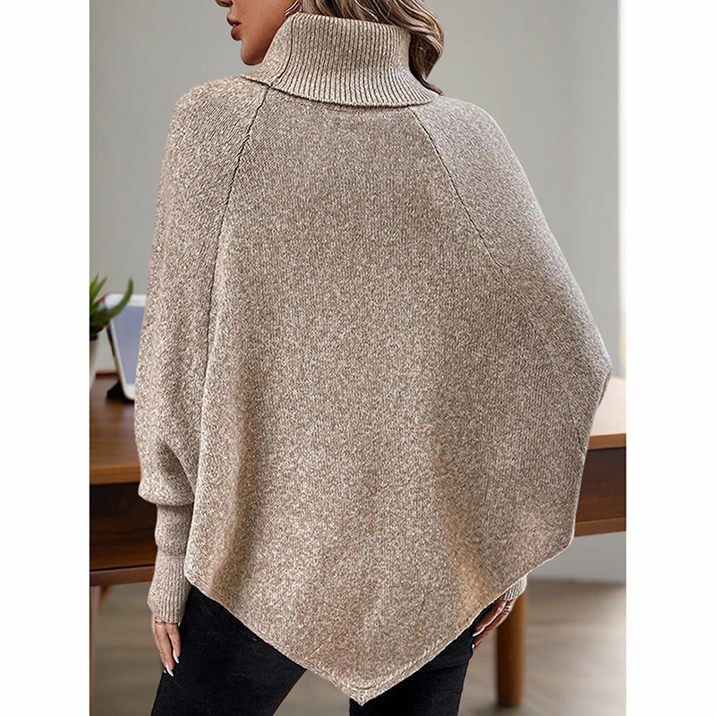 Women's Asymmetry Hem Turtleneck Sweater - Batwing Long Sleeve Casual Pullover For Fall Winter 