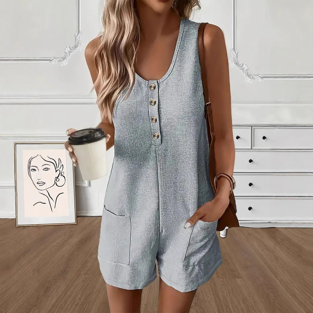 Casual Buttoned-pocket Vest Jumpsuit 