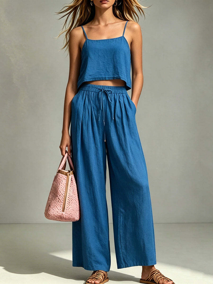 Women's Fashion Casual Camisole And Wide-Leg Pants Set 