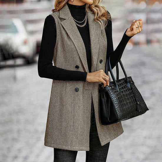 Women's Sleeveless Blazer Vest, Trendy Fall Winter Business Casual Cardigan 