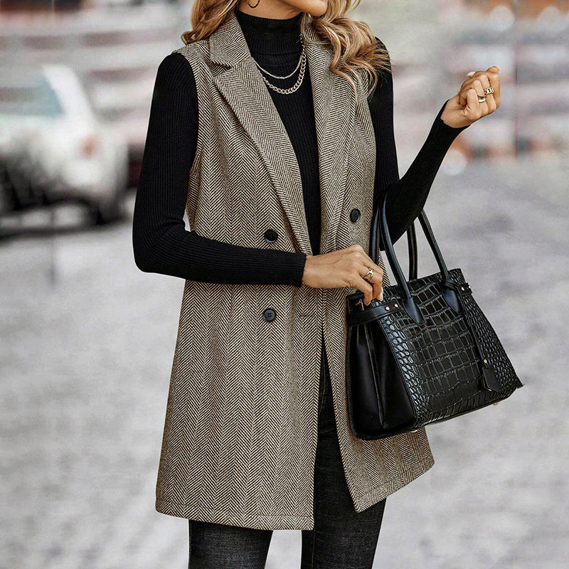 Women's Sleeveless Blazer Vest, Trendy Fall Winter Business Casual Cardigan 