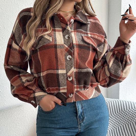 Womens Button Down Shirts Jacket Long Sleeve Plaid Shackets Business Casual Blouse Top CJ US