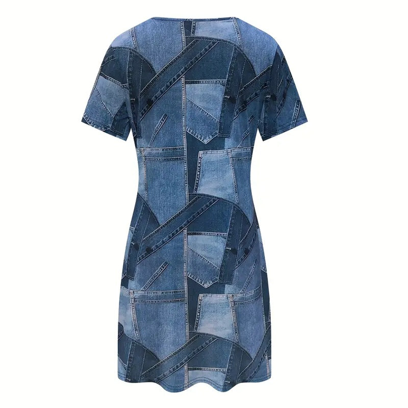 Women's Plus Size Denim Short Sleeve Dress CJ US