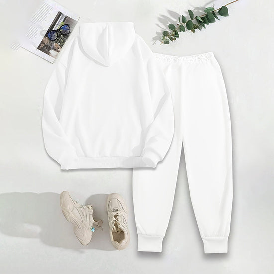 Women's Solid 2-Piece Set Letter Print Hoodie With Pocket & Drawstring Jogger Pants Casual Tracksuit CJ US