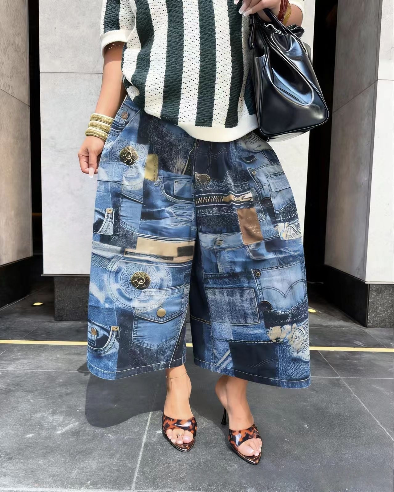 Fashionable Casual Camouflage Workwear-style Loose Wide-leg Pants 