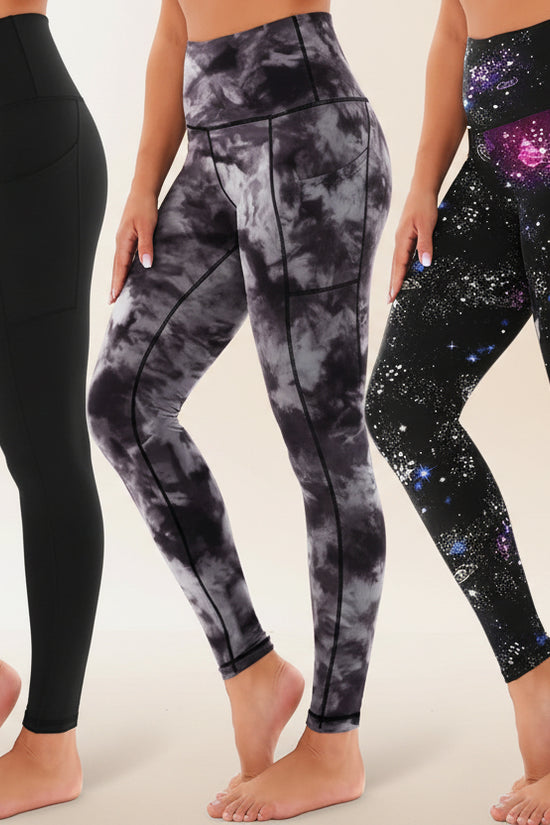3-Pack High-Waisted Cropped Yoga Pants with Slanted Pockets CJ US
