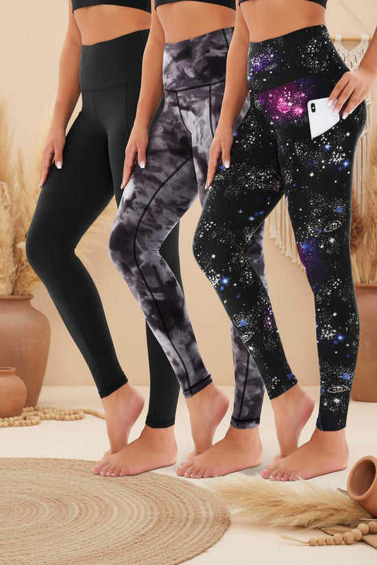 3-Pack High-Waisted Cropped Yoga Pants with Slanted Pockets CJ US
