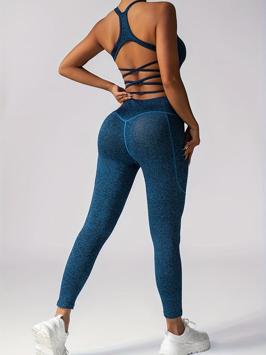 Women's Yoga Fitness Sports Pocket Set, 2 Piece Workout Set For Women Outfit Gym High Waist Leggings With Sport Bra CJ US