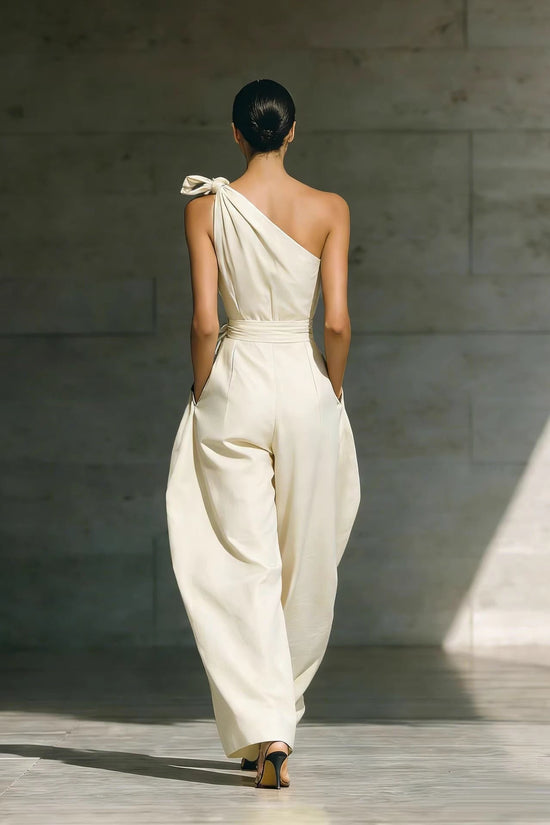 Loose-fitting Sleeveless Off-shoulder Belted Jumpsuit 