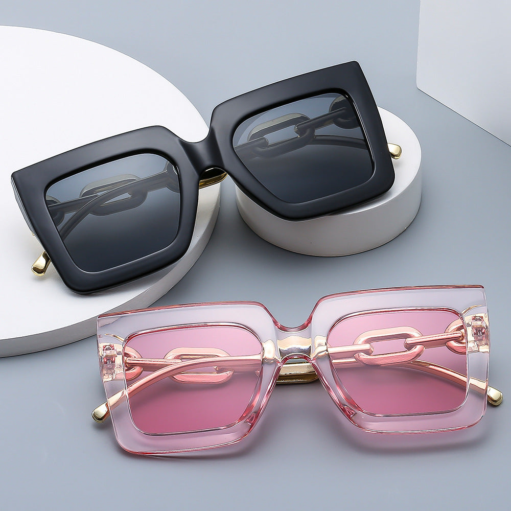 Square Chain Sunglasses for Women – Retro Large Frame Fashion Shades CJ