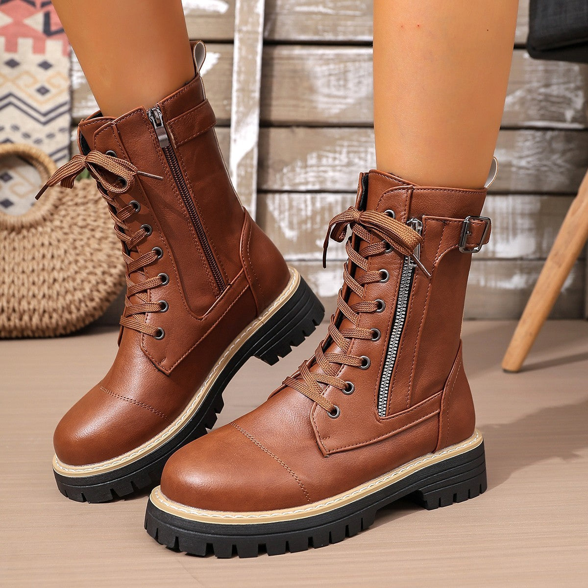 Solid Color Low Heel Mid Boots for Women — Sleek & Comfortable CJ
