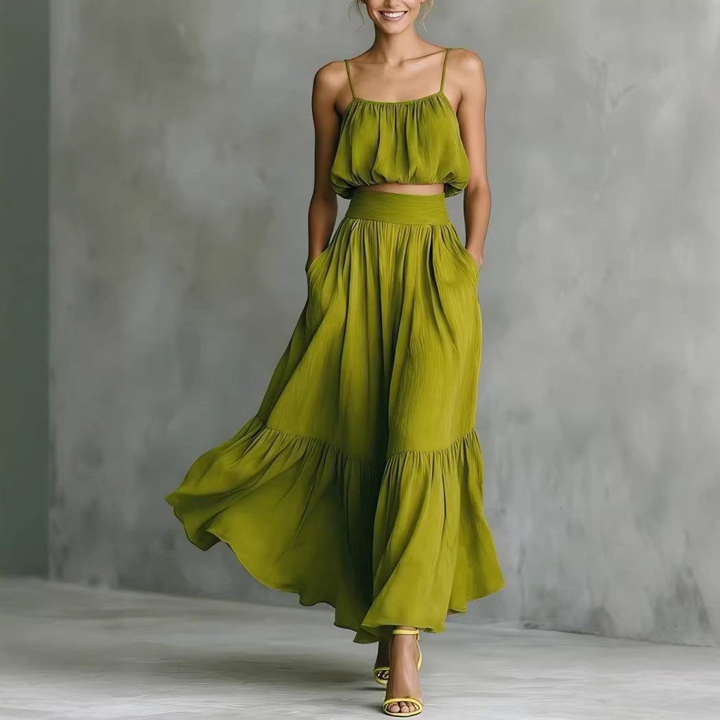 Two-piece High-waist Flared Skirt Set 