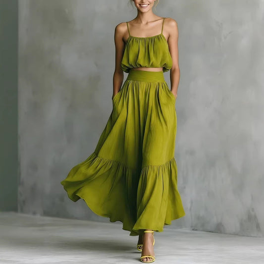 Two-piece High-waist Flared Skirt Set 
