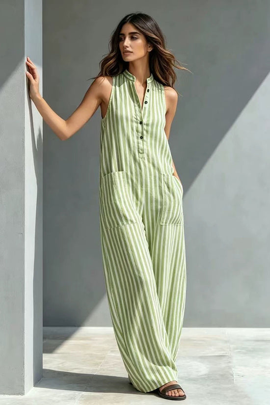 Fashionable Loose V-Neck Long Striped Jumpsuit 