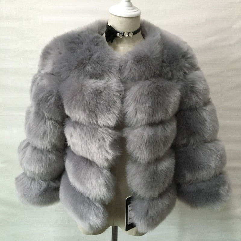 Women's Luxury Faux Fur Coat | Stand Collar Furry Jacket 