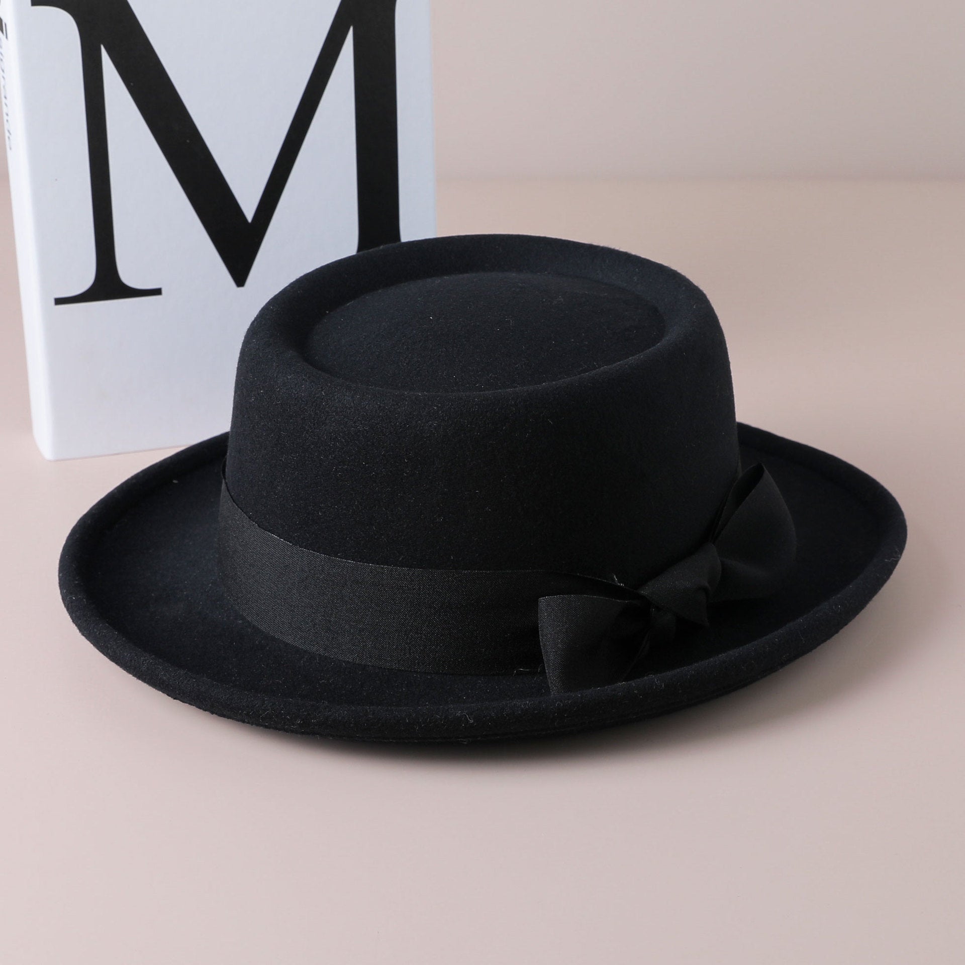 Vintage Bow British Retro Flat Top Hat for Women 