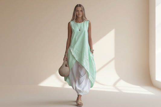 Solid-color Sleeveless Loose-fit Dress With Patch Pockets 