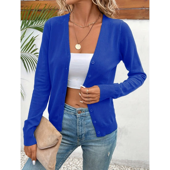 Women’s V‑Neck Button‑Down Cardigan Knit Sweater CJ US