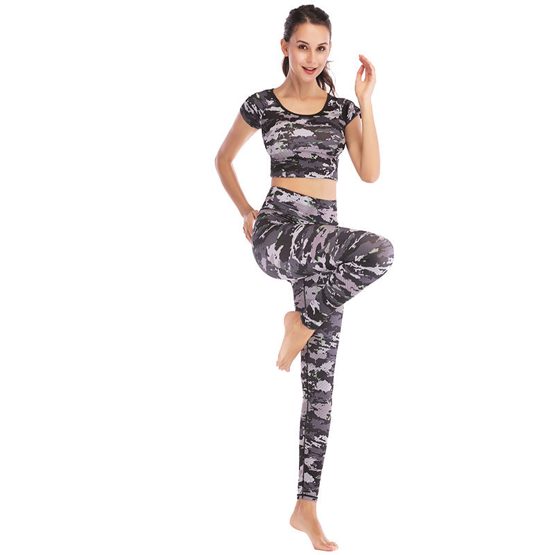 Printed navel short-sleeved quick-drying dance dress FitiqueFit