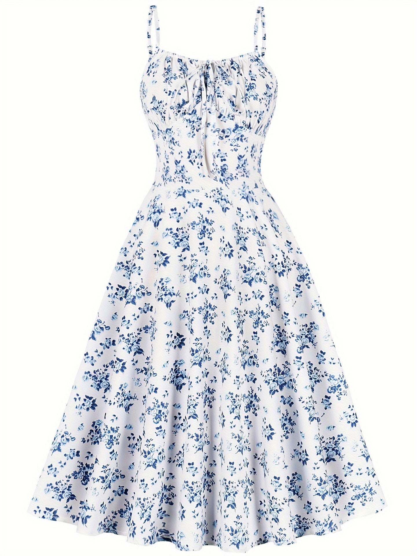 Women’s Floral Backless Maxi Dress – Strappy Dress with Bow & Flowy Skirt 
