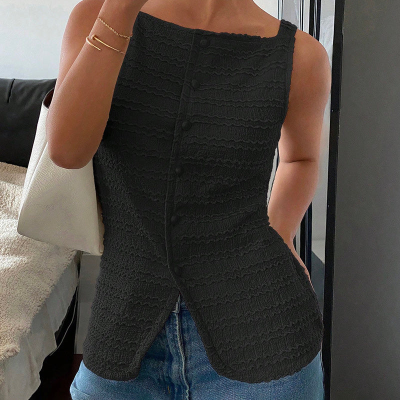 Womens Trendy Square Neck Button Up Vest Top Y2k Going Out Tank Tops CJ US