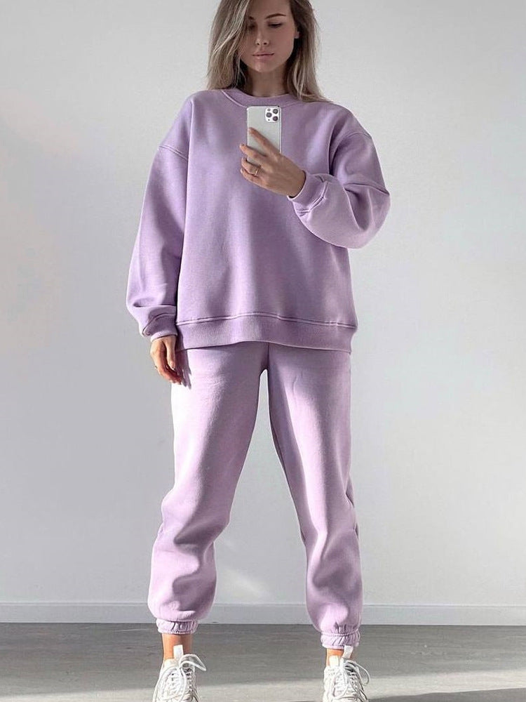 Fashionable Loose-fit Crewneck Sweatshirt With Long Sleeves And Casual Athletic Pants 