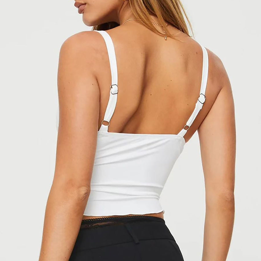 Women's Bow Camisole Backless Tank Waist Trimming Wave Edge Bandeau Sling Top FitiqueFit