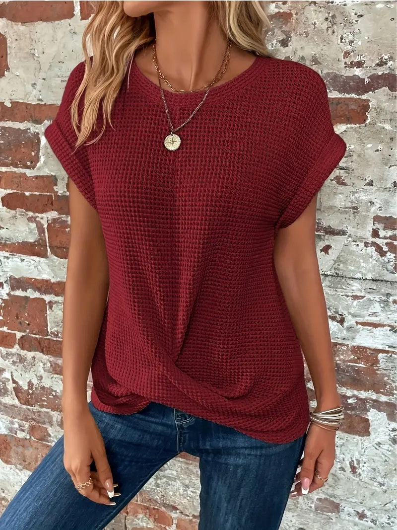 Women’s Textured Cuff Short‑Sleeve Tee 