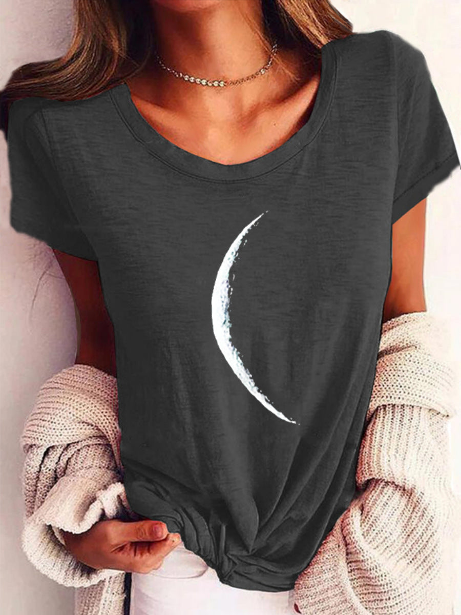 Wide Collar Printed T-Shirt – Casual Short Sleeve Top for Women FitiqueFit